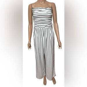 Heart & Hips White Black Vertical Stripe Strapless Jumpsuit Size L One-Piece